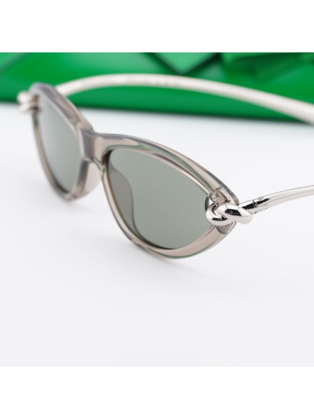Bottega Veneta BV1390S 005 Cat Eye Sunglasses - Beige / Silver / Green - Picture 2 of 12